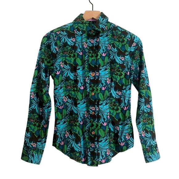 The Limited Floral Blue Green Pink Tropical Classic Button Down Blouse Shirt Top - Picture 1 of 8